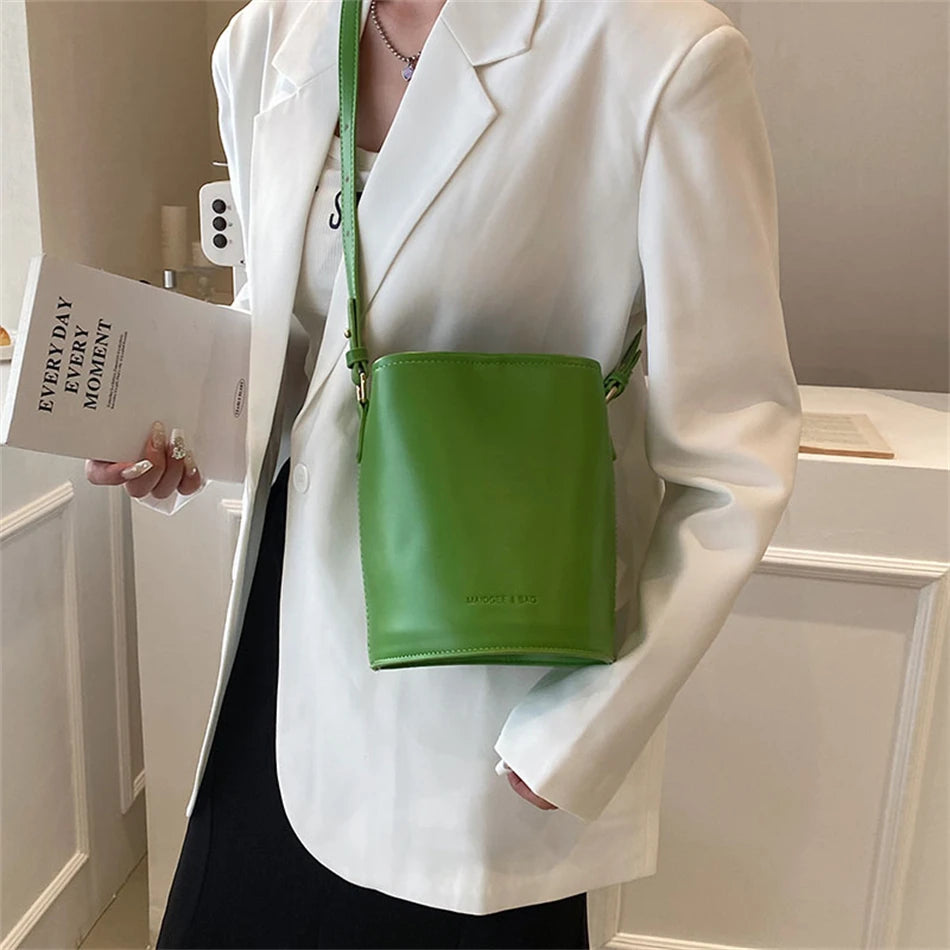 Small Bucket Bags for Women Soft PU Leather Shoulder Crossbody Bag