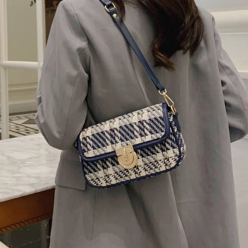 Retro Woolen Cloth Shoulder Bag for Women All-match Handbag Square Armpit Bag