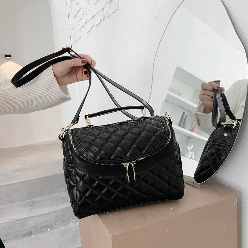 Soft Leather Ladies Shoulder Bag Diamond Pattern Bag Girly Messenger Bag