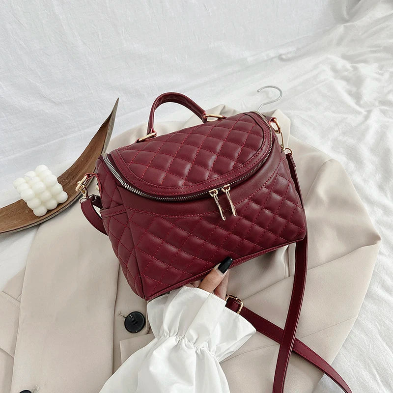 Soft Leather Ladies Shoulder Bag Diamond Pattern Bag Girly Messenger Bag