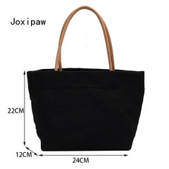 Solid Canvas Tote Bag Vintage Large Capacity Handbag Summer Female Shoulder Bags