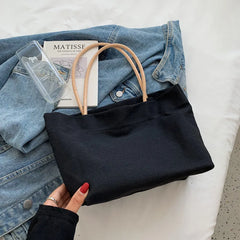 Solid Canvas Tote Bag Vintage Large Capacity Handbag Summer Female Shoulder Bags