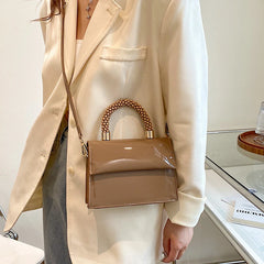 Patent Leather Flap Crossbody Bag Square Tote Handbag Purse