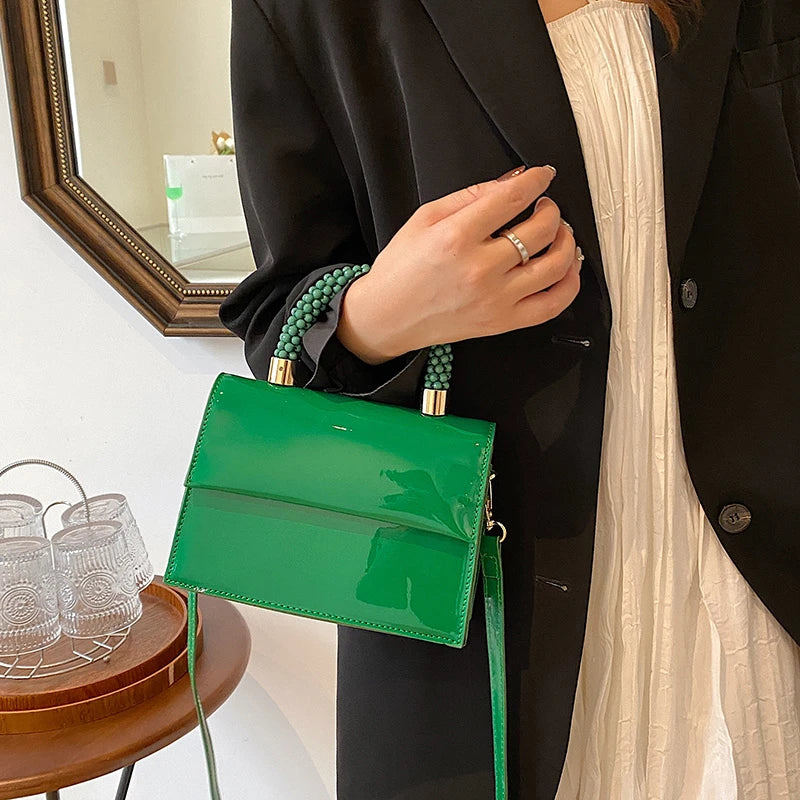 Patent Leather Flap Crossbody Bag Square Tote Handbag Purse