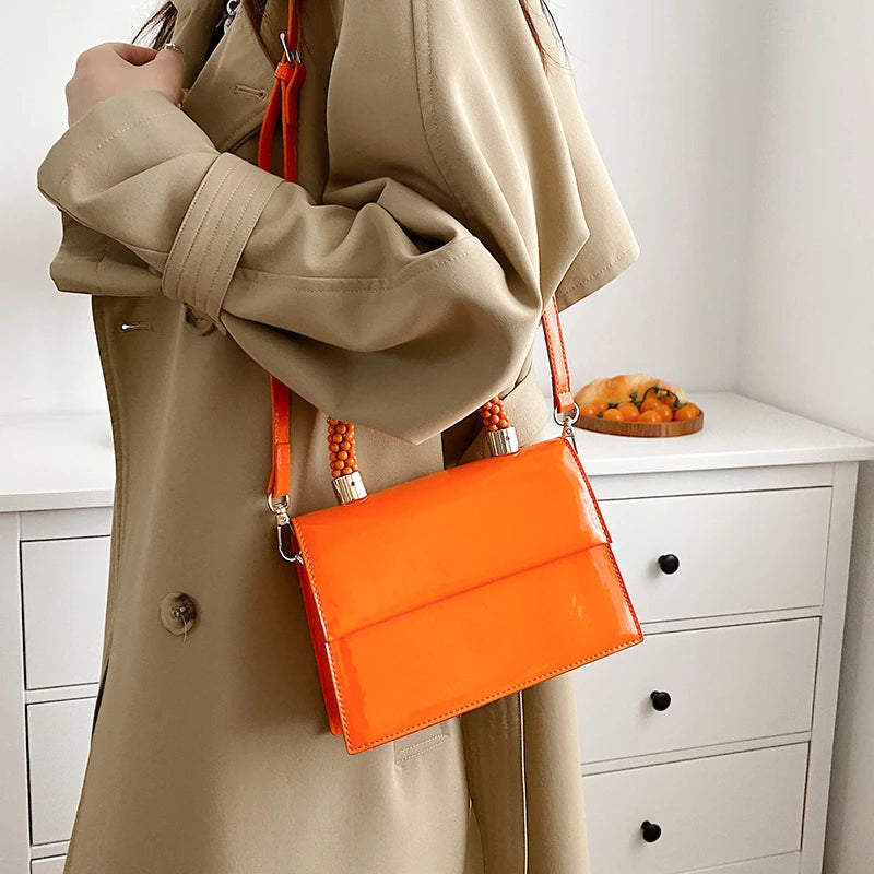 Patent Leather Flap Crossbody Bag Square Tote Handbag Purse