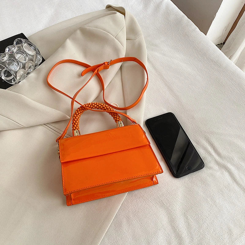Patent Leather Flap Crossbody Bag Square Tote Handbag Purse