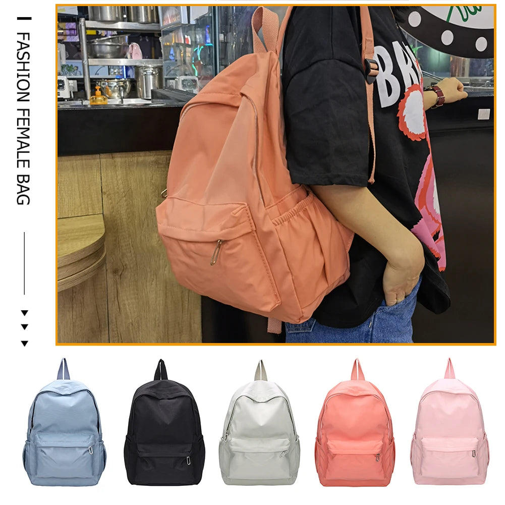 Solid Shoulder Women Backpacks Nylon Large Capacity Travel Knapsacks