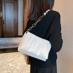 Women Pleated PU Leather Shoulder Underarm Bags Casual Square