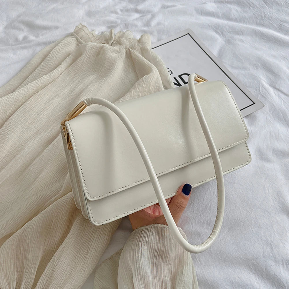 Solid PU Leather Shoulder Bag Top-Handle Tote