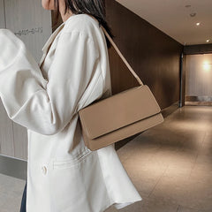 Solid PU Leather Flap Small Top-Handle Shoulder Bag
