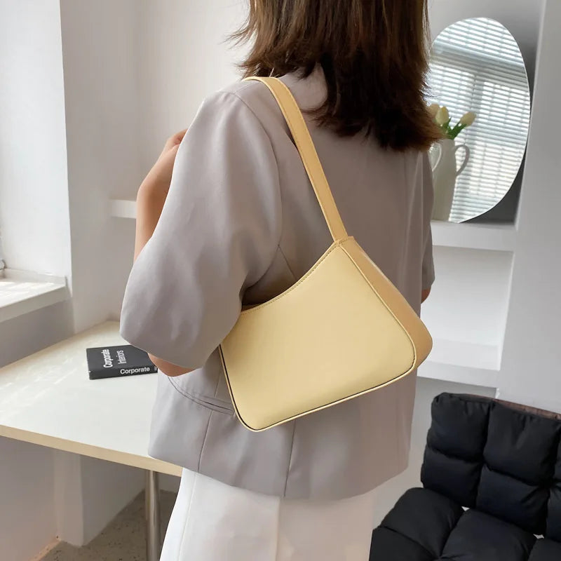 Solid Pu Leather Women's Shoulder Bag Handbags Female Ladies Underarm Tote Bags