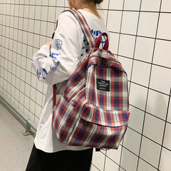 Striped Backpack Women Student Plaid School Bag Teenage Girls Travel Laptop
