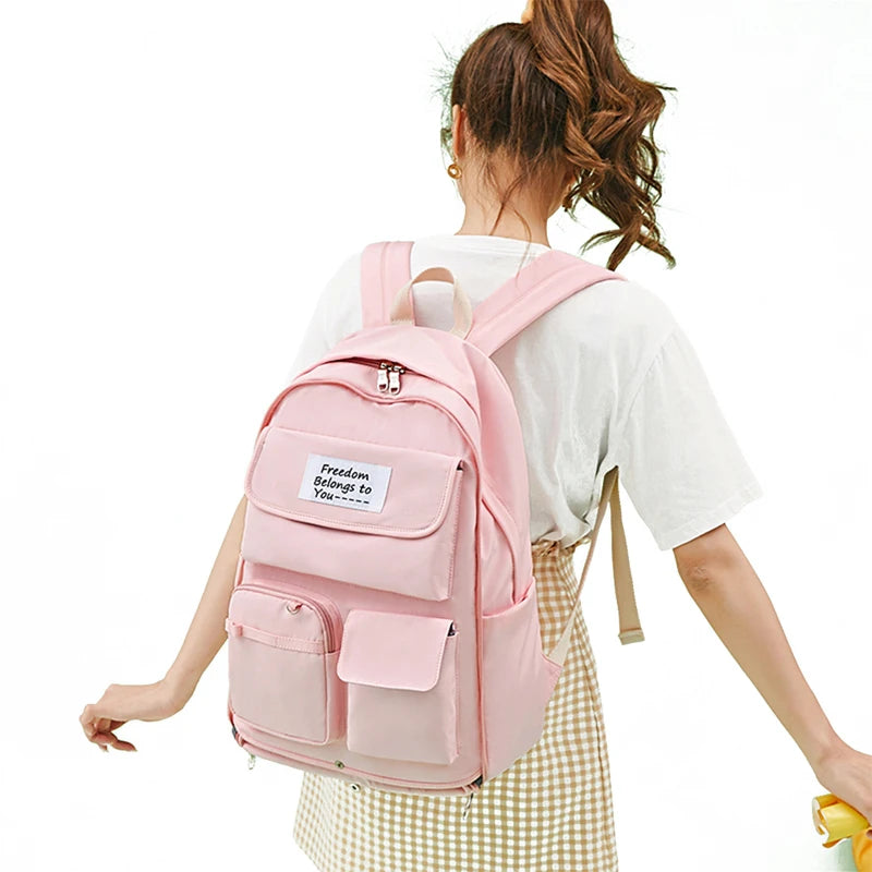 Waterproof Girls Backpack Large Capacity Solid Travel School Bag