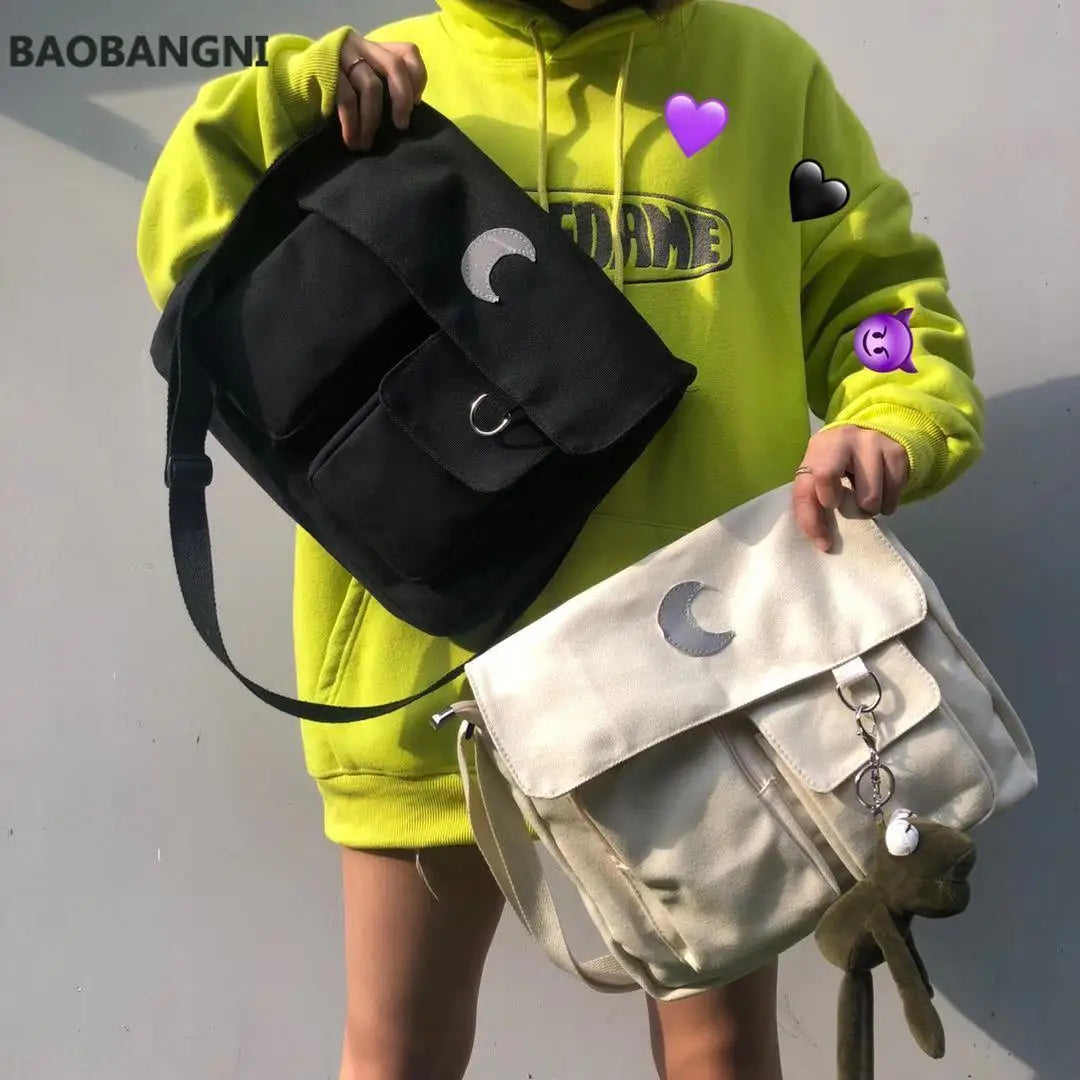 Moon Large Capacity Handbags Harajuku Canvas Crossbody Bags