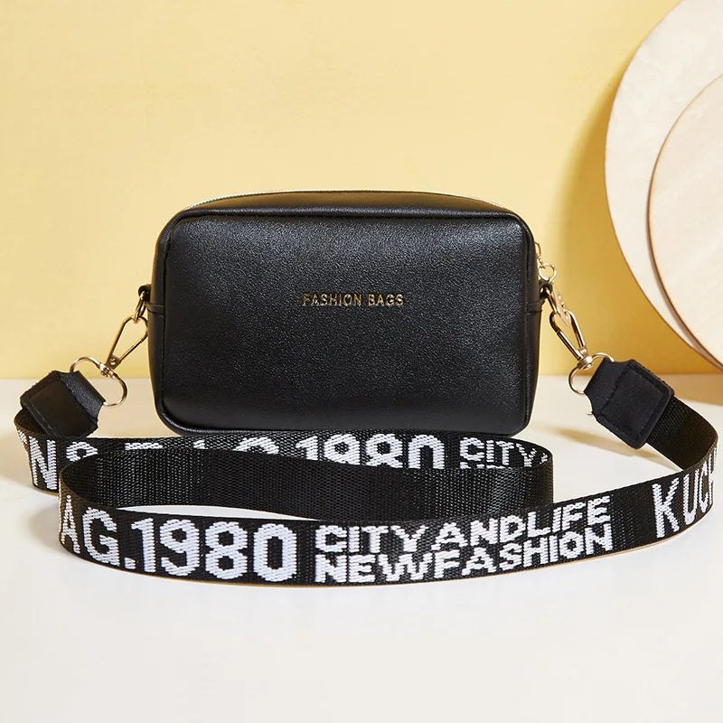 Women's Small Shoulder Bag PU Leather Wide Strap Crossbody Handbag
