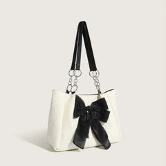 Women's Bow Shoulder Bag Solid Color Pleated Handbag