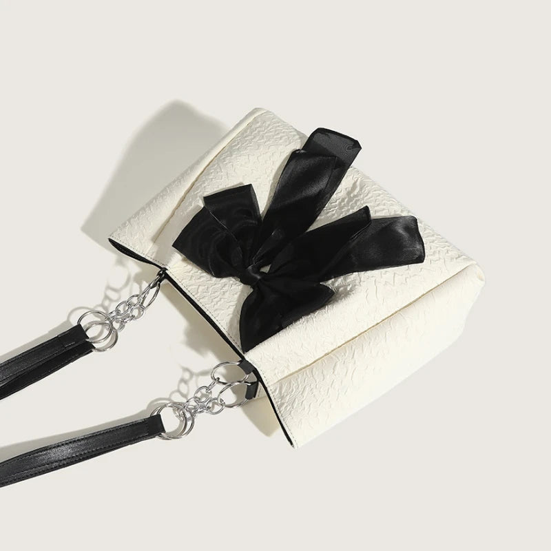 Women's Bow Shoulder Bag Solid Color Pleated Handbag