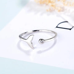 Silver Mermaid Tail Cuff Ring with Sea Whale Fish Tail Bague
