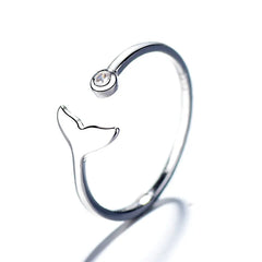 Silver Mermaid Tail Cuff Ring with Sea Whale Fish Tail Bague