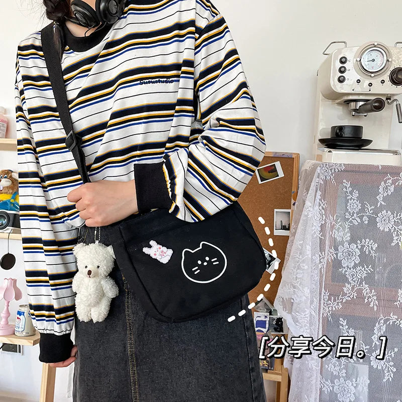 Canvas Youth Women's Shoulder Bag Cartoon College Student Crossbody Messenger