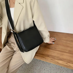 Solid Pu Women's Shoulder Bag Wide Strap Zipper Messenger Bag
