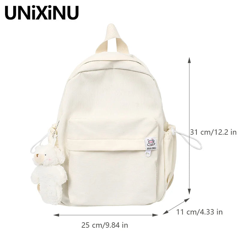 Women Backpack with Pendant Casual School Bag for Teenager Girl College Student