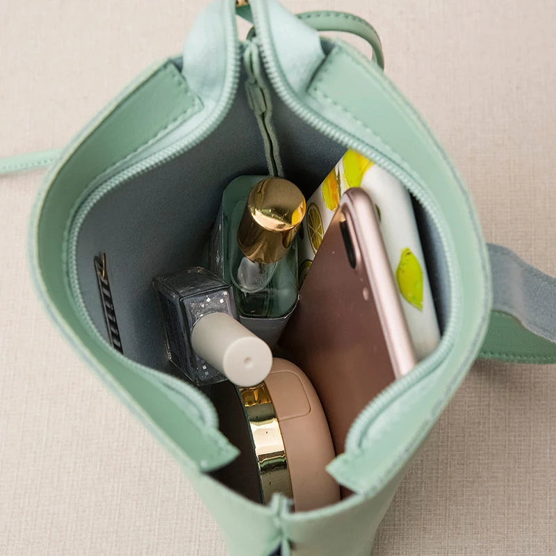 Women Bucket Bag PU Leather Crossbody Shoulder Messenger Bag