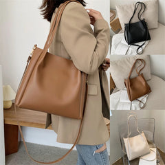 Women Bucket Shoulder Bags Solid Handbags Retro Large Capacity Tote Bags