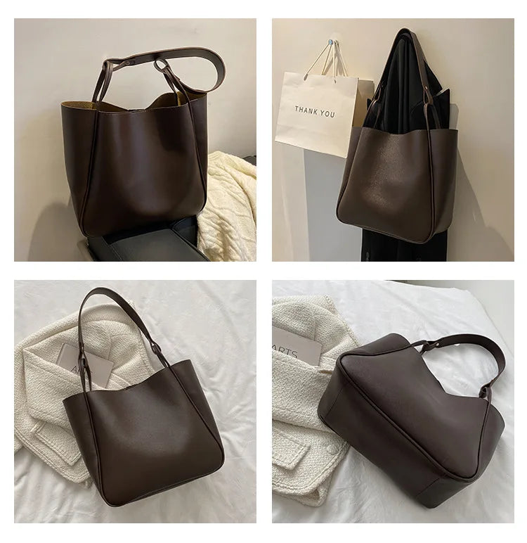 Women Bucket Shoulder Bags Retro Tote Bags Large Capacity Handbags