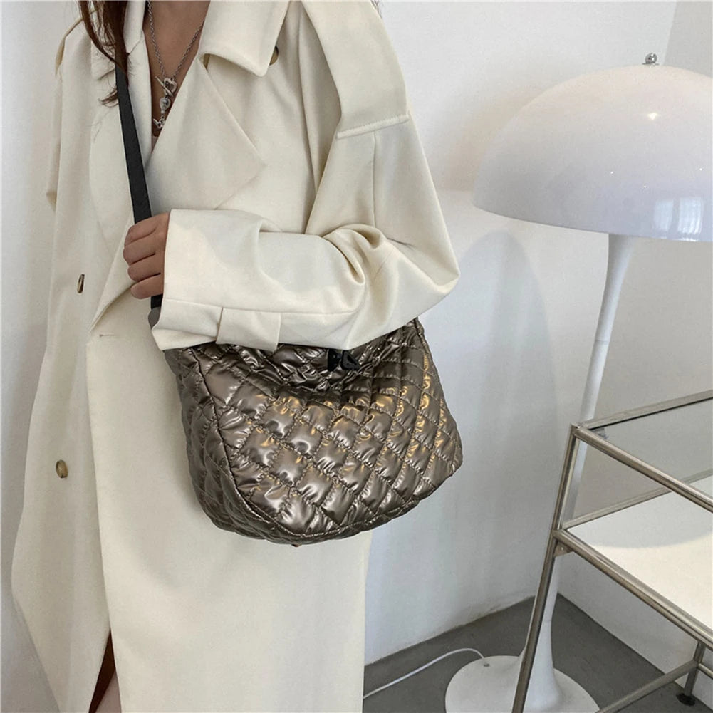 Quilted Rhombus Pattern Shopper Bag for Women Travel Girl Satchel