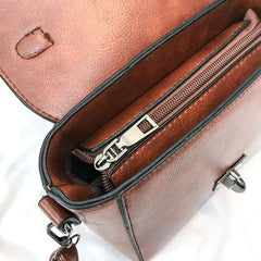 Women Lock Shoulder Messenger Bag Retro Portable Solid Pu Leather Square Bag