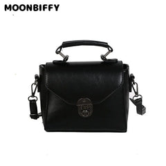Women Lock Shoulder Messenger Bag Retro Portable Solid Pu Leather Square Bag
