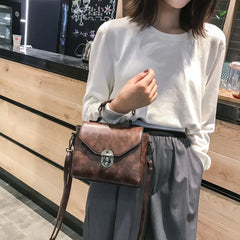 Women Lock Shoulder Messenger Bag Retro Portable Solid Pu Leather Square Bag