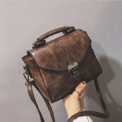 Women Lock Shoulder Messenger Bag Retro Portable Solid Pu Leather Square Bag