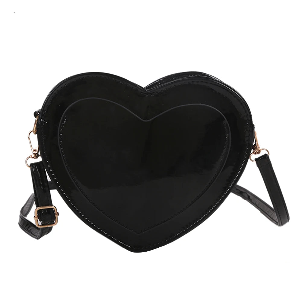 Heart PU Leather Crossbody Bag Small Zipper Travel Messenger Bag