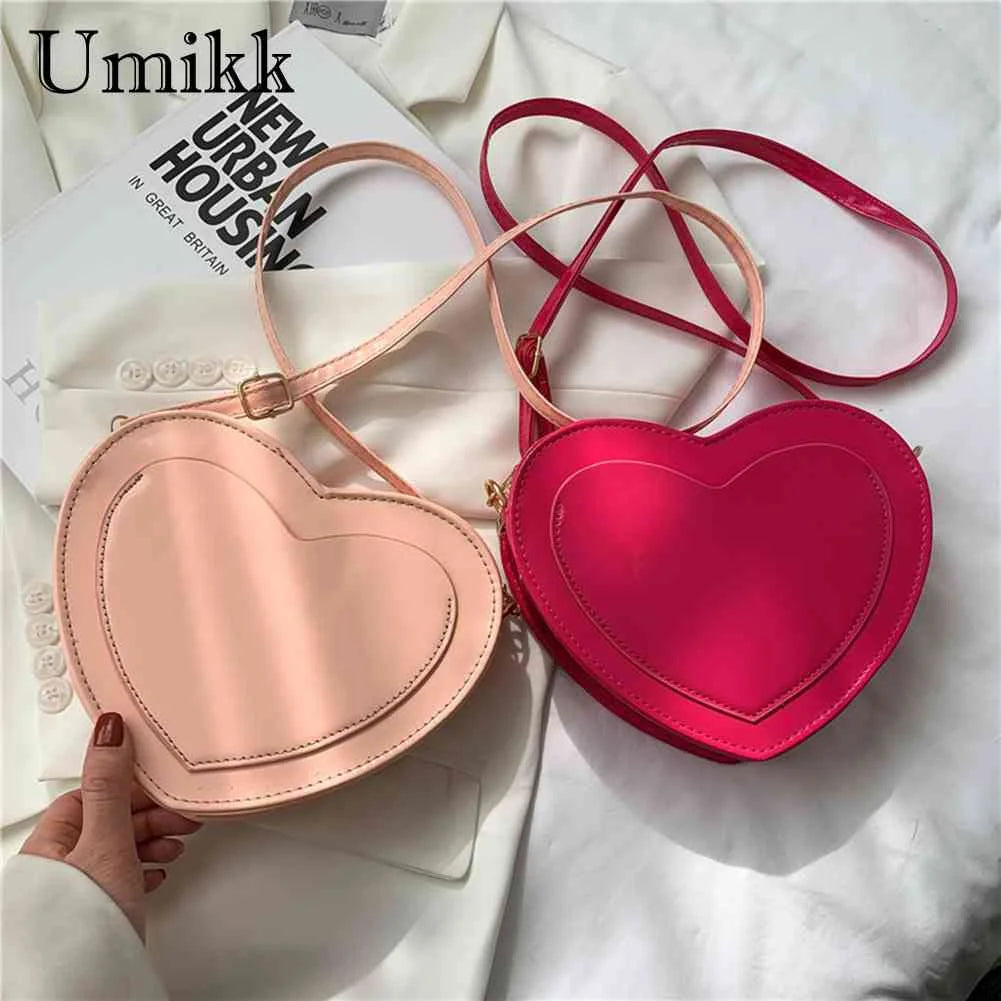 Heart PU Leather Crossbody Bag Small Zipper Travel Messenger Bag