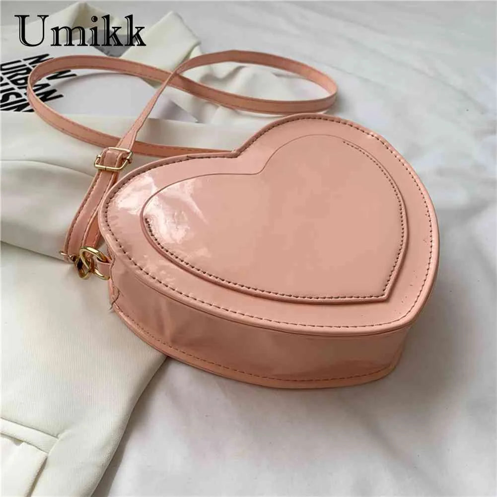 Heart PU Leather Crossbody Bag Small Zipper Travel Messenger Bag