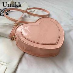 Heart PU Leather Crossbody Bag Small Zipper Travel Messenger Bag