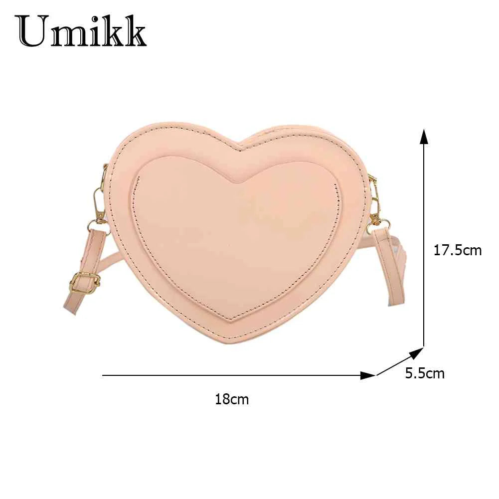 Heart PU Leather Crossbody Bag Small Zipper Travel Messenger Bag