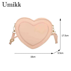 Heart PU Leather Crossbody Bag Small Zipper Travel Messenger Bag