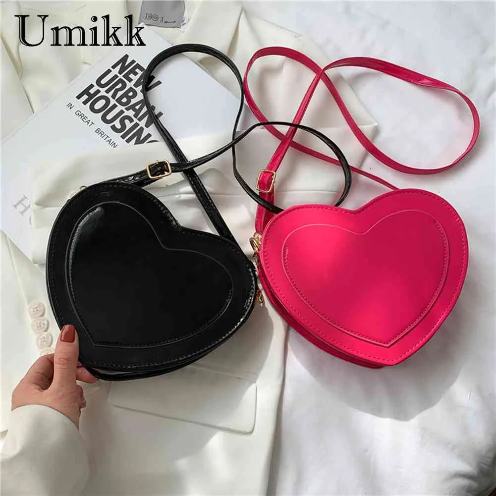 Heart PU Leather Crossbody Bag Small Zipper Travel Messenger Bag