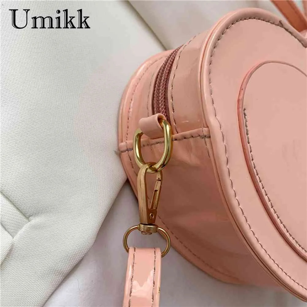 Heart PU Leather Crossbody Bag Small Zipper Travel Messenger Bag