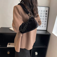Fluffy Fur Shoulder Bag with Thick Chain for Women