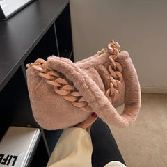 Fluffy Fur Shoulder Bag with Thick Chain for Women
