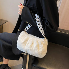 Fluffy Fur Shoulder Bag with Thick Chain for Women