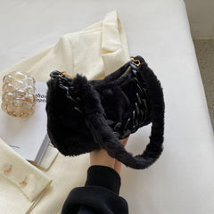 Fluffy Fur Shoulder Bag with Thick Chain for Women