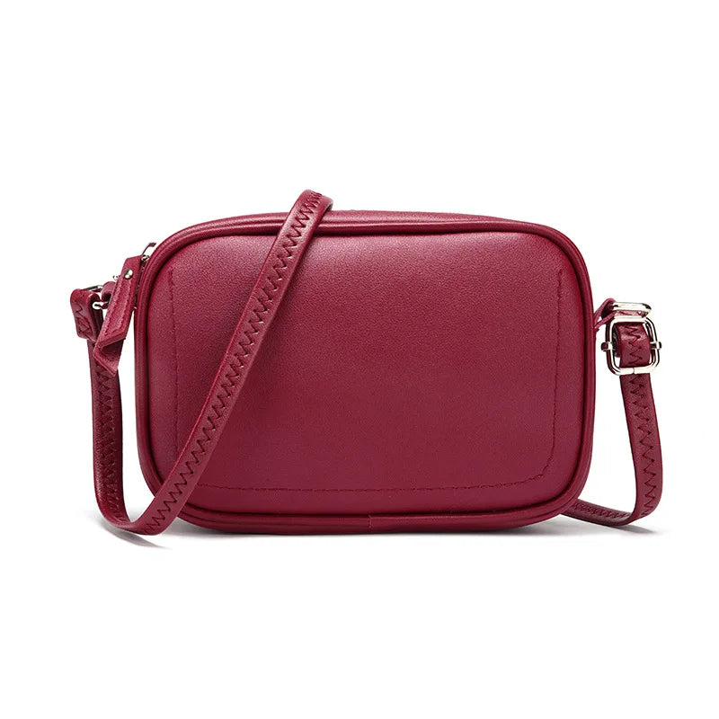 Beige Leather Shoulder Bag Zipper Crossbody Bag