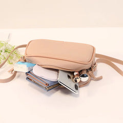 Beige Leather Shoulder Bag Zipper Crossbody Bag