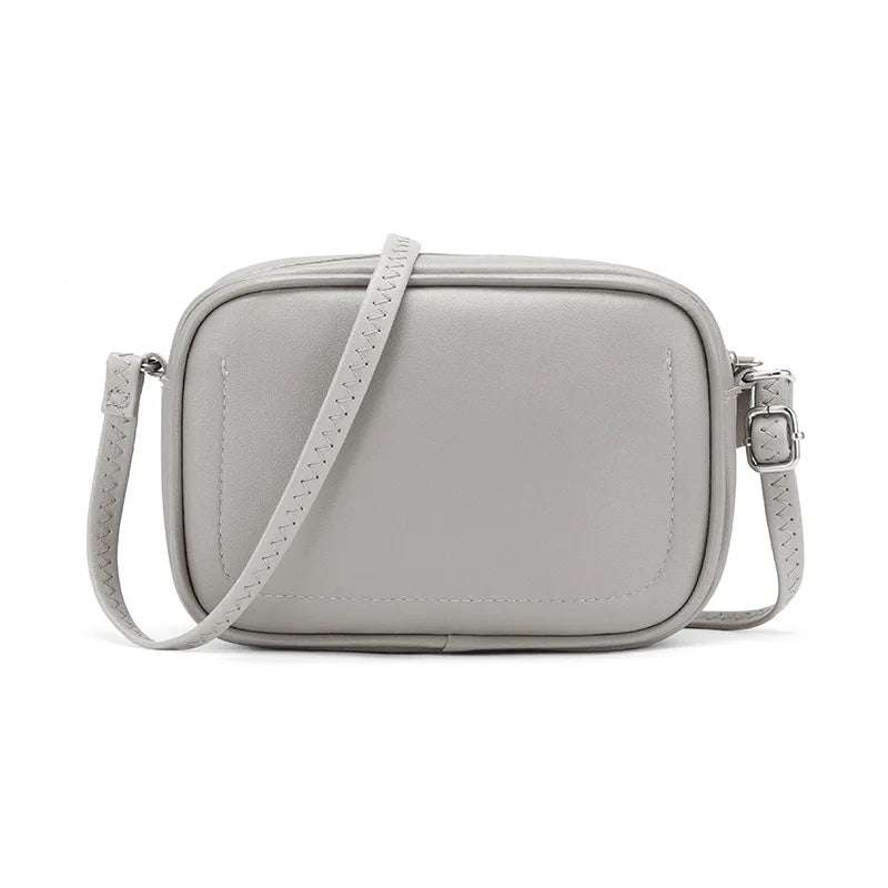 Beige Leather Shoulder Bag Zipper Crossbody Bag