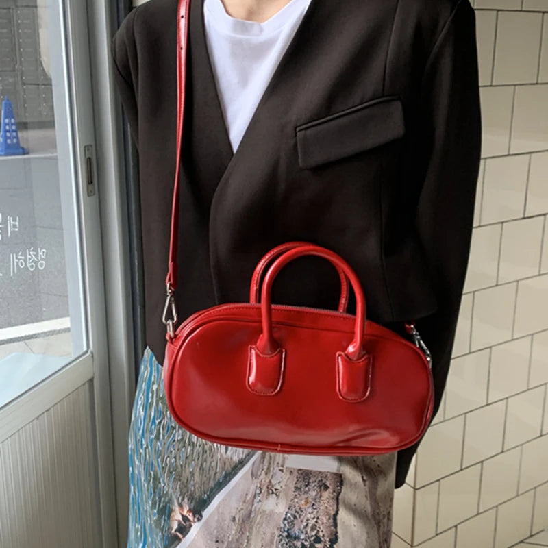 High Pu Leather Women's Shoulder Bag Red Messenger Purse Handbag